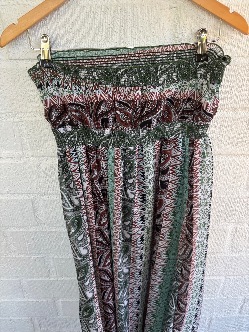 Karis Boho Strapless Maxi Tube Top Dress in Green and Brown sz M - Picture 4 of 7